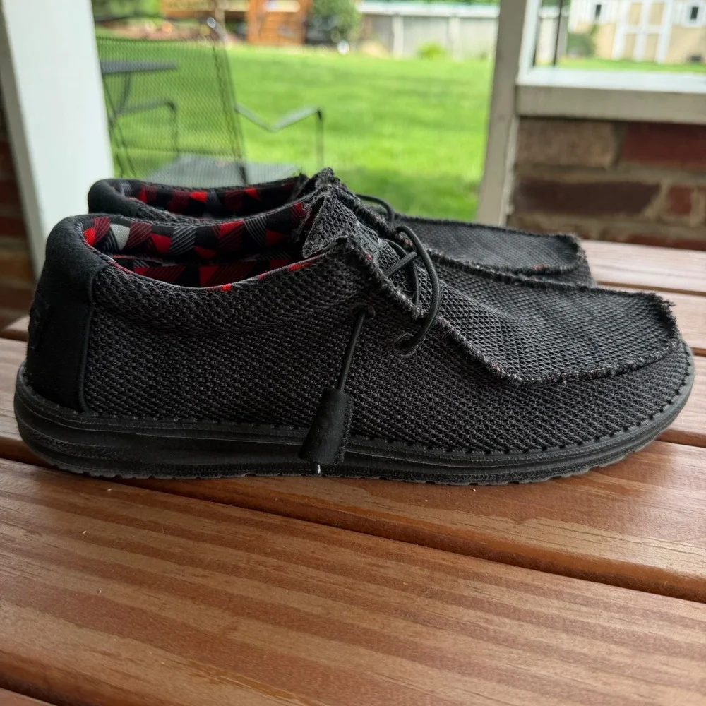Hey Dude Wally Sox Jet Black Mens Size 7 Knit Moc Toe Slip On Loafers 110354935